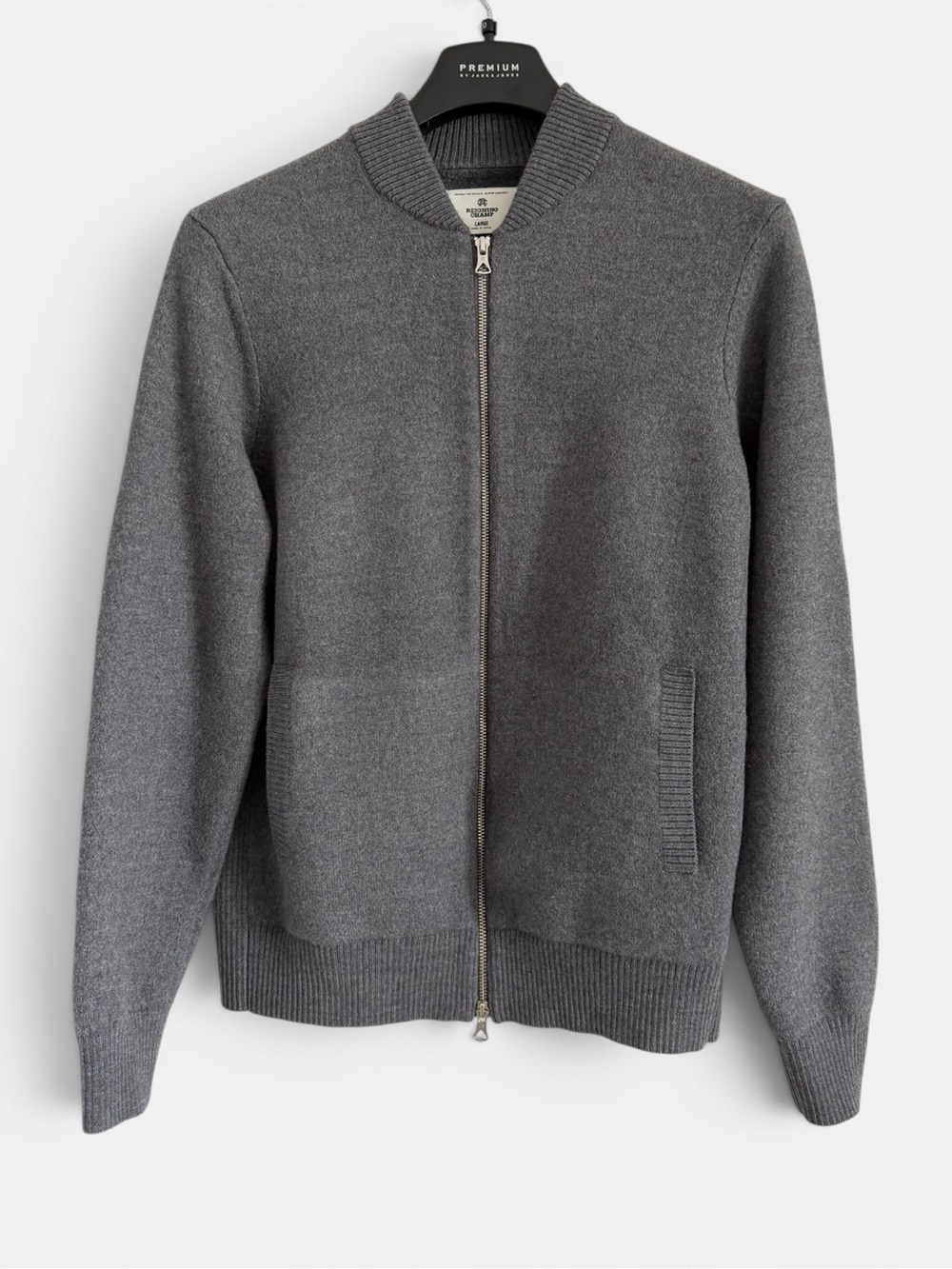 Reigning Champ Gray Zip-Up Knit Bomber Sweater